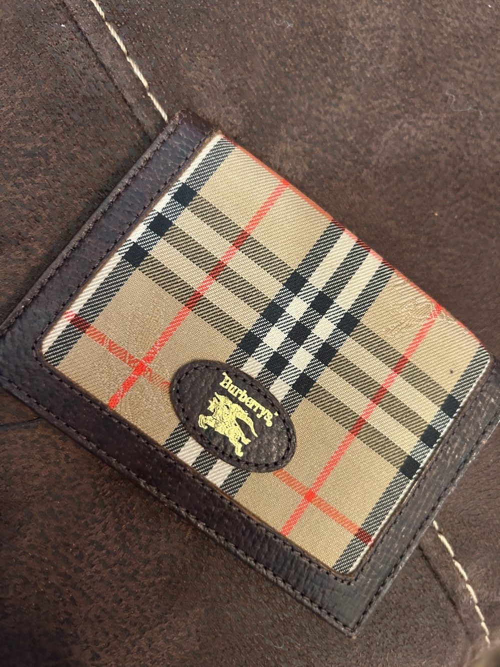 Burberry Beige Check Card & Key Holder with Dark Brown Trim